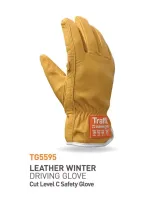Traffi TG5595 Orange Leather Gloves, Size 8, Leather Coating