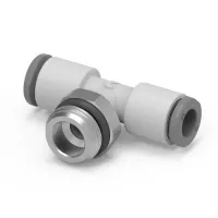 Camozzi, G7432 16-3/4 0.75 in Threaded, Brass, Technopolymer Pneumatic Tee Threaded-to-Tube Fitting, 16 mm 16 mm