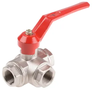RS PRO Brass Threaded 3-Way, Reduced Bore, G 45 bar, Ball Valve