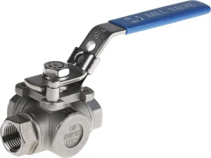RS PRO Stainless Steel Threaded Threaded 3-Way, L Port, BSPP 68 bar, Ball Valve