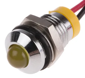 RS PRO Yellow Panel Mount Indicator, 2V dc, 20mA, Lead Wire Termination, IP67, Prominent