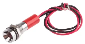 RS PRO Red Panel Mount Indicator, 12V dc, Lead Wire Termination, IP67, Recessed