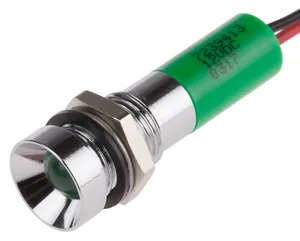 RS PRO Green Panel Mount Indicator, 12V dc, 20mA, Lead Wire Termination, IP67, Recessed