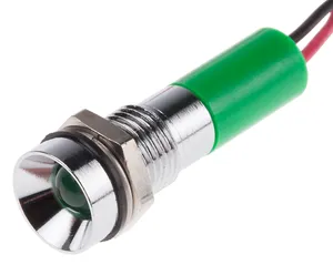 RS PRO Green Panel Mount Indicator, 24V dc, 20mA, Lead Wire Termination, IP67, Recessed