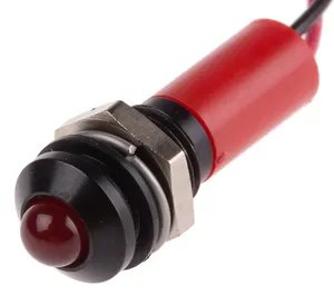 RS PRO Red Panel Mount Indicator, 12V dc, Lead Wire Termination, IP67, Prominent