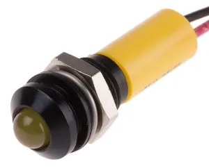 RS PRO Yellow Panel Mount Indicator, 12V dc, 20mA, Lead Wire Termination, IP67, Prominent