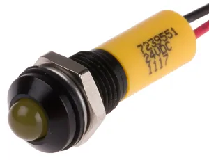 RS PRO Yellow Panel Mount Indicator, 24V dc, Lead Wire Termination, IP67, Prominent