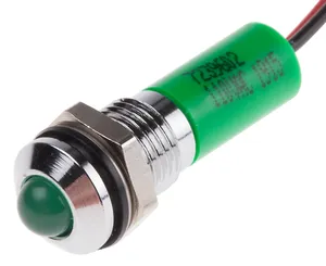 RS PRO Green Panel Mount Indicator, 110V ac, 6mA, Lead Wire Termination, IP67, Prominent