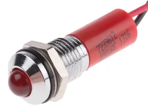 RS PRO Red Panel Mount Indicator, 220V ac, 3mA, Lead Wire Termination, IP67, Prominent