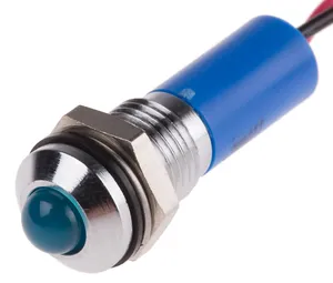 RS PRO Blue Panel Mount Indicator, 110V ac, 6mA, Lead Wire Termination, IP67, Prominent