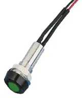 Oxley Green Panel Mount Indicator, 12V, 15mA, Lead Wire Termination, IP68, Recessed