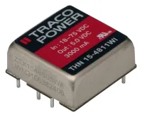 TRACOPOWER THN 15WI DC/DC Converter, 5V dc/ 3 A, 75V dc Input, 18V Input 15 W, Through Hole, 85 °C Max Temp -40 °C Min