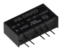 Recom RB DC/DC Converter, 5V dc, -5 V dc/ 100 mA, 5V dc Input, 3.3V Input 1 W, Through Hole, 85 °C Max Temp -40 °C Min