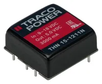 TRACOPOWER THN 15N DC/DC Converter, 5V dc/ 3 A, 18V dc Input, 9V Input 15 W, Through Hole, 70 °C Max Temp -40 °C Min